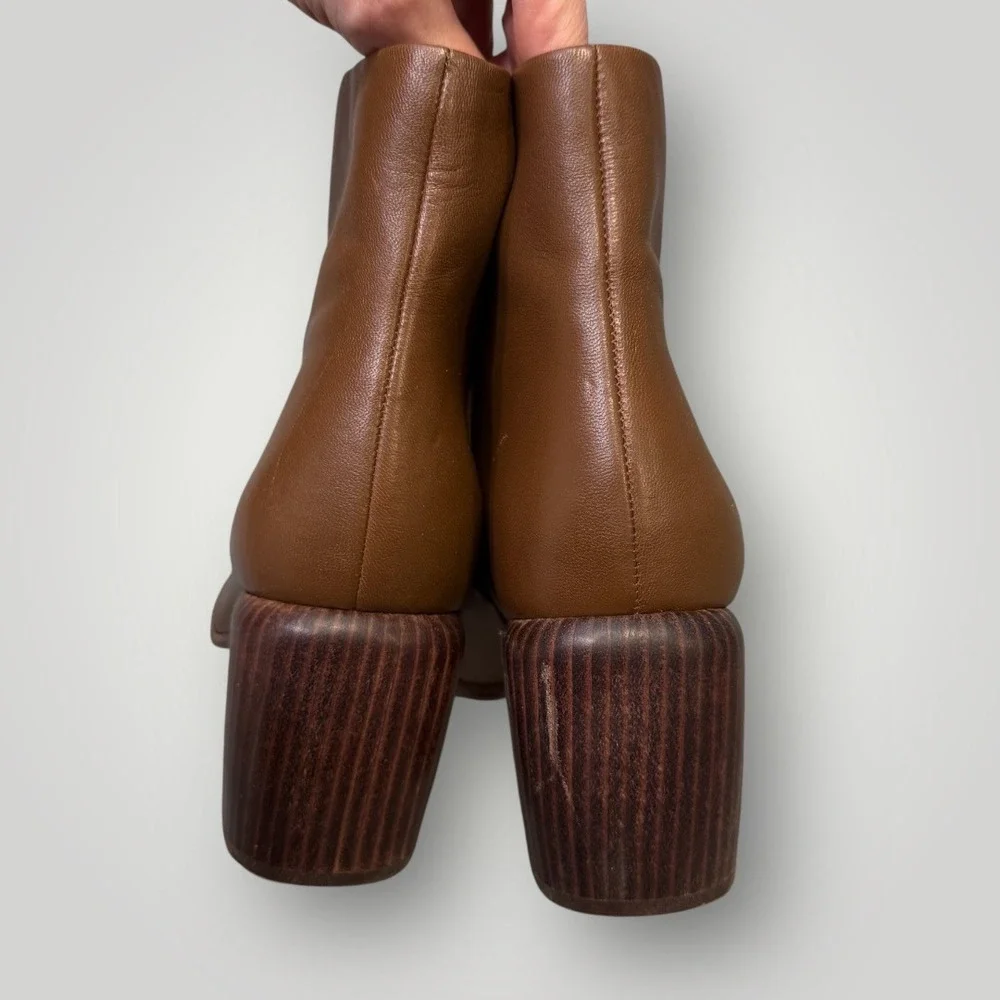Vince‎ Maggie Brown Leather Square Toe Block Heel Ankle Boots Size 11M EUR 41